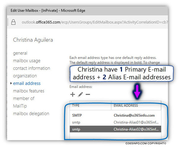 Deleting E-mail address from existing E-mail addresses using @ remove-01