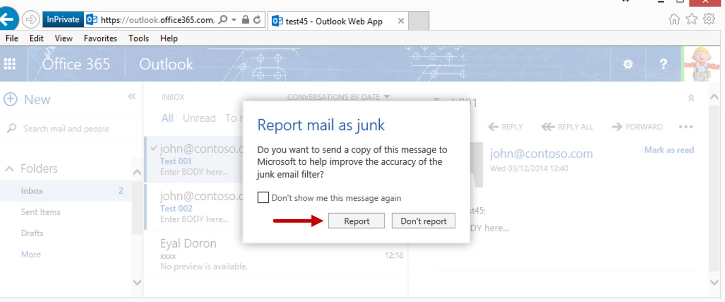 Reporting a specific mail item as a - SPAM mai by using OWA mail client 02.jpg