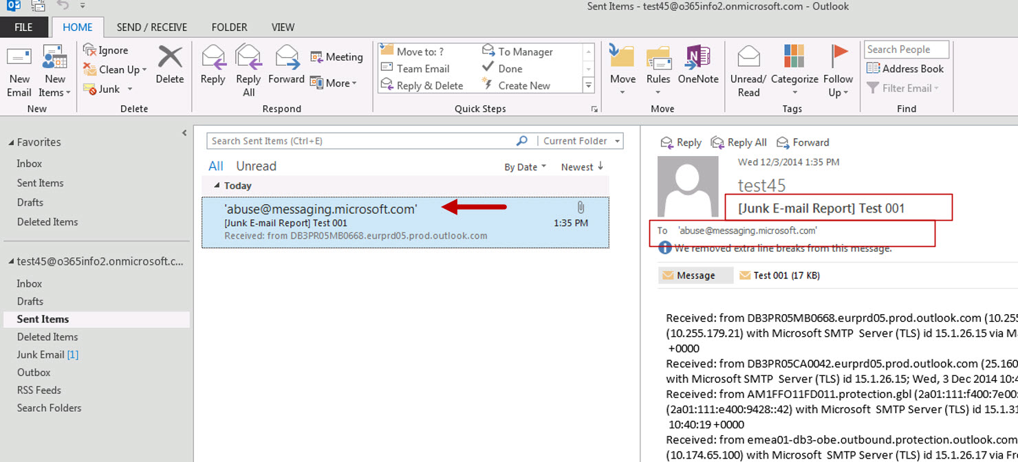 Reporting a specific mail item as a - SPAM mai by using outlook mail client 05.jpg