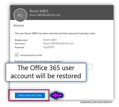 Restore the Soft deleted Exchange Online Room mailbox by restoring the Office 365 user account -03