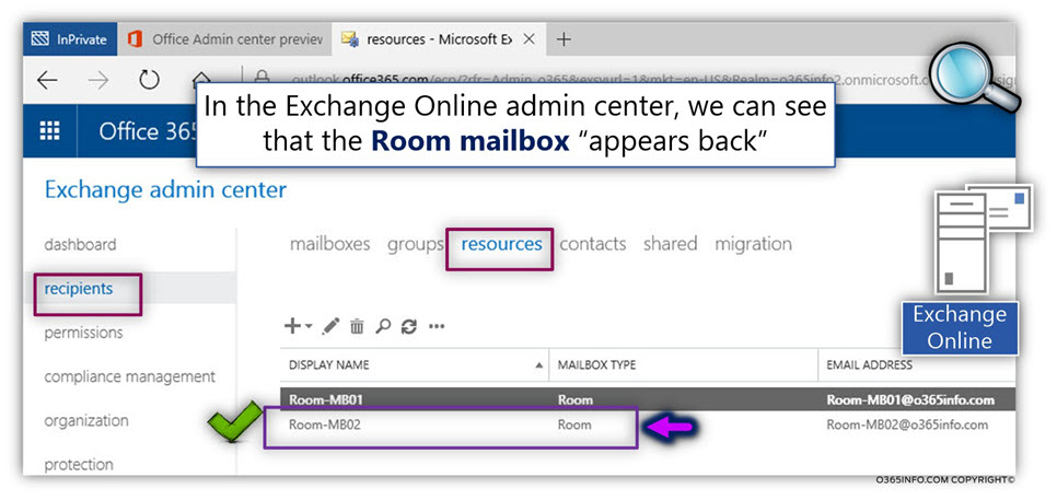 Restore the Soft deleted Exchange Online Room mailbox using PowerShell - Undo-SoftDeletedMailbox -03