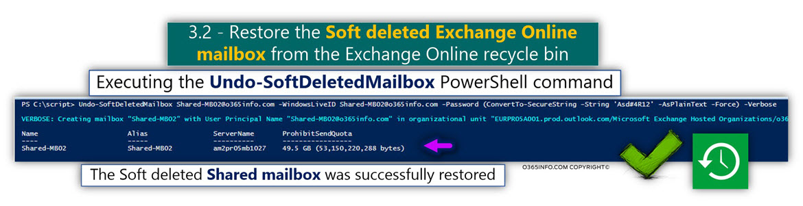 Restore the Soft deleted Exchange Online Shared mailbox using PowerShell - Undo-SoftDeletedMailbox -01