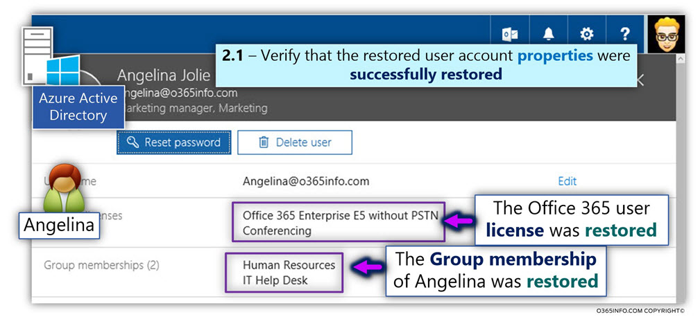 Verifying that the Office 365 user was successfully restored -01