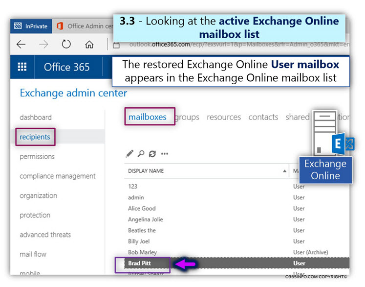 Verifying Exchange mailbox successfully restored - PowerShell - Undo-SoftDeletedMailbox-01