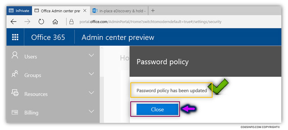 Set the Office 365 user password policy to never expire -05