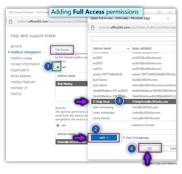 Assign the required permissions to the Help Desk group on the shared mailbox -03