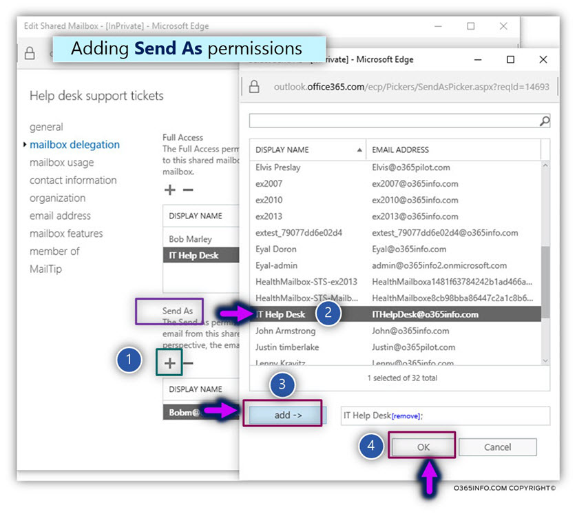 Assign the required permissions to the Help Desk group on the shared mailbox -04