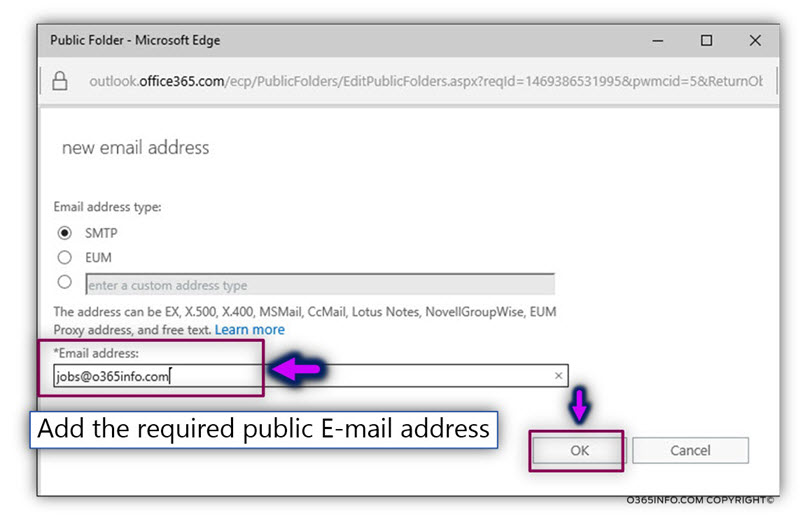 Adding an additional E-mail address to the Exchange Online Public Folder -03