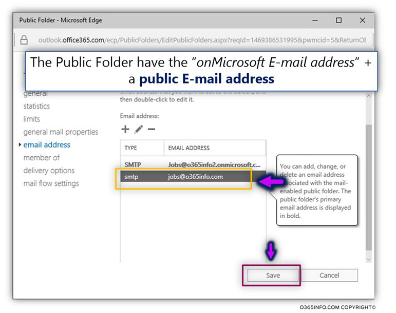 Adding an additional E-mail address to the Exchange Online Public Folder -04