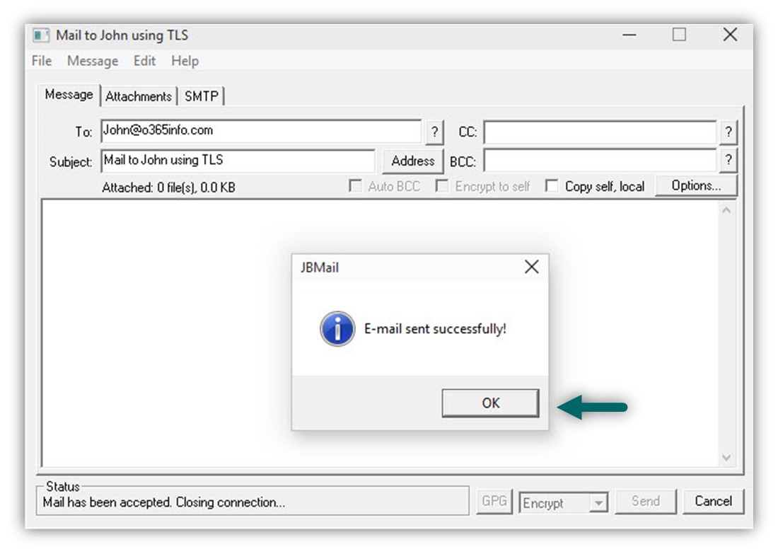 Send E-mail to Exchange Online using TLS encryption -06