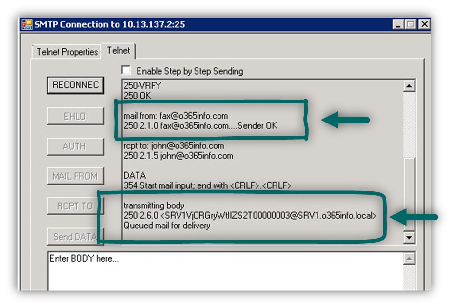 Test 2 – using SMTP mail relay - destination recipient -03