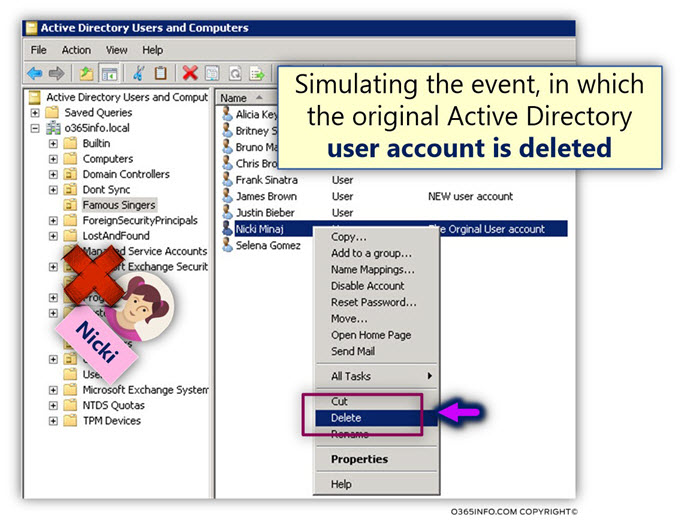 Simulating event of deleting Active Directory user account -02
