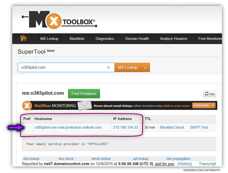 Get the host name of mail server by looking for the MX record -03