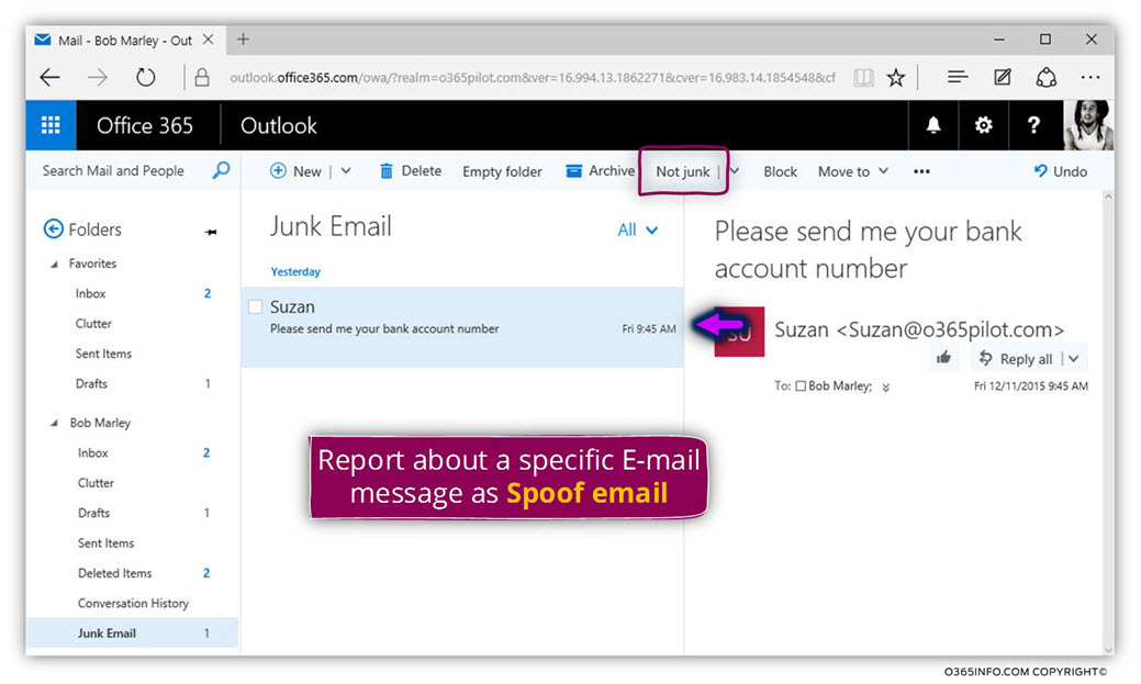 Report E-mail as Spoof E-mail – Office 365 -01
