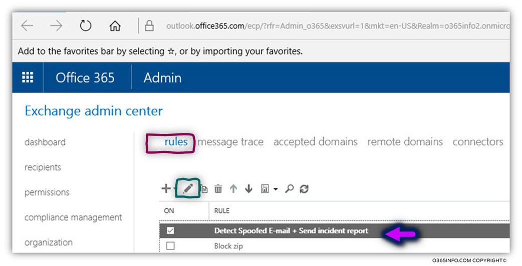 Configuring exceptions for the Exchange Online Spoof email rule -00