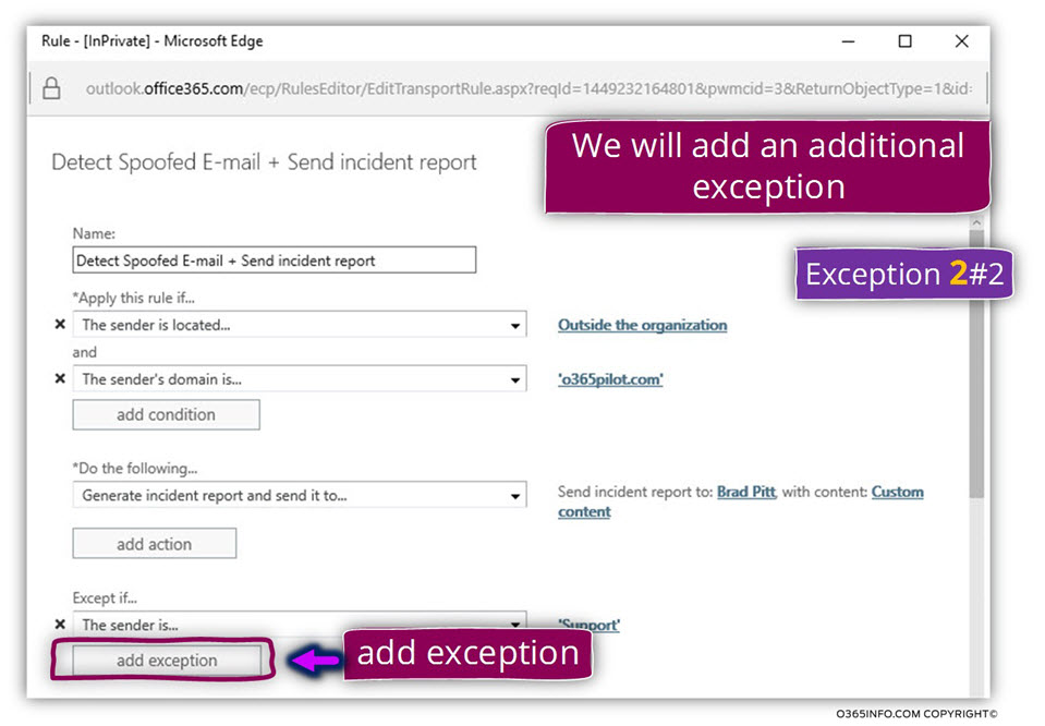 Configuring exceptions for the Exchange Online Spoof email rule -05