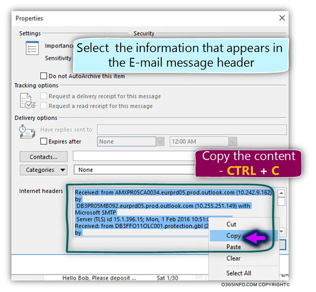 Analyzing the E-mail message header by using ExRCA -03