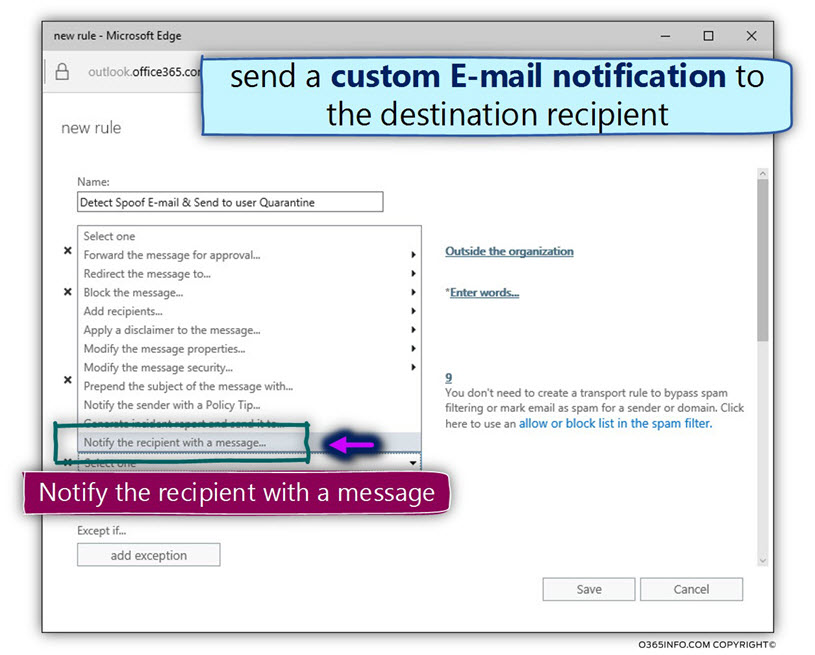 Detect Spoof E-mail & Send to user Quarantine - action -B03
