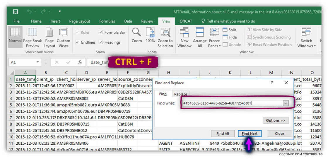 Analyzing the results of the Exchange spoofed E-mail rule using message trace CSV file -C01