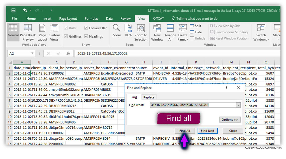 Analyzing the results of the Exchange spoofed E-mail rule using message trace CSV file -D01