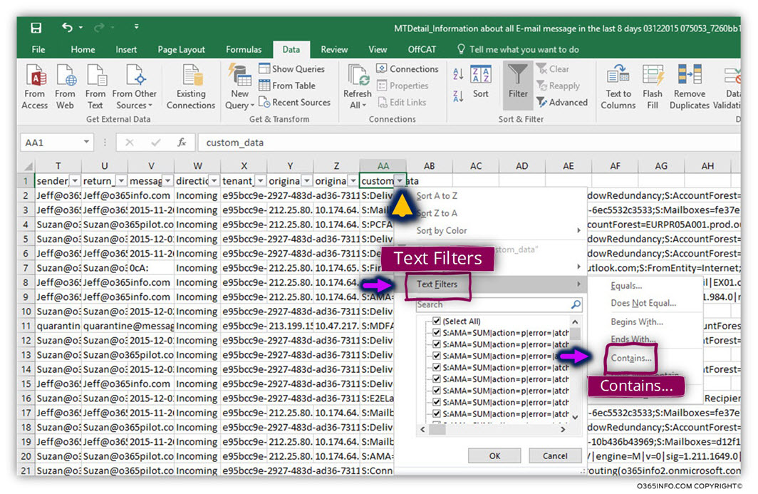 Analyzing the results of the Exchange spoofed E-mail rule using message trace CSV file -E03