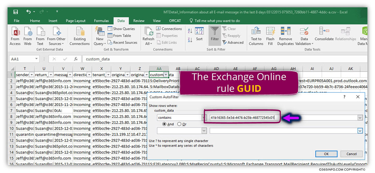 Analyzing the results of the Exchange spoofed E-mail rule using message trace CSV file -E04