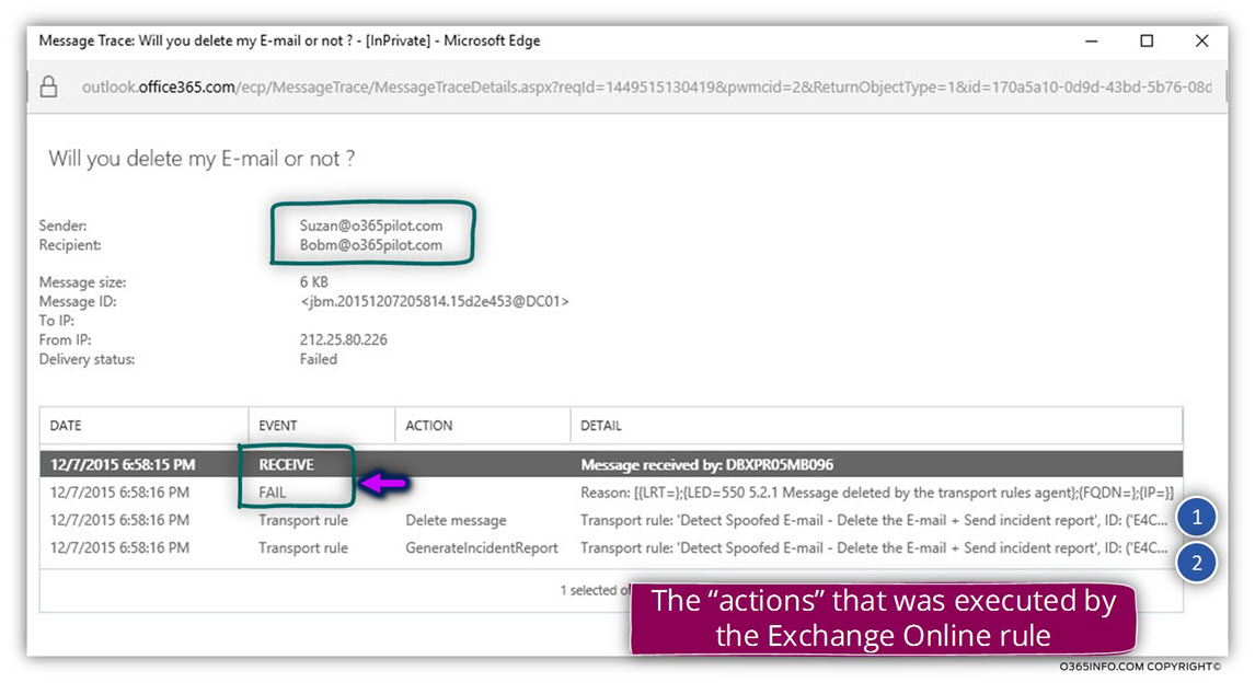verifying if Exchange Online rule was used using Exchange Online message trace -04