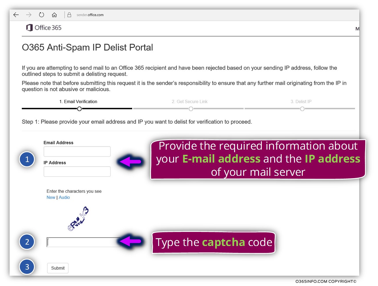 Submit a request for removing your mail server IP from Office 365 black list -01