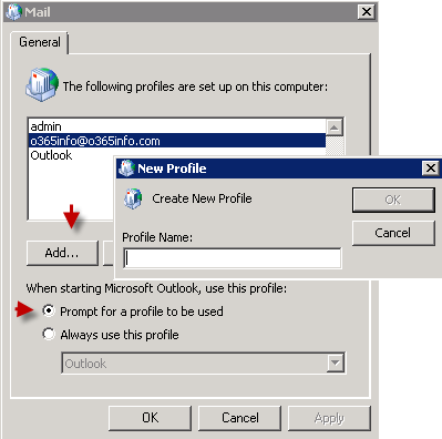 outlook mail profile