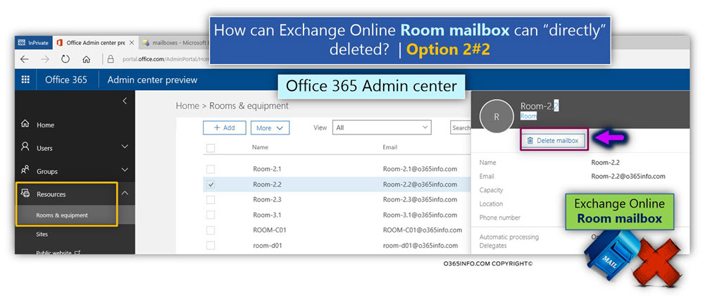 How can Exchange Online Room mailbox can directly deleted - Option 2-2 -02