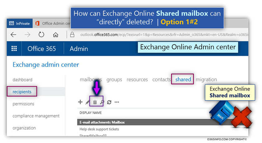 How can Exchange Online Shared mailbox can directly deleted - Option 1-2 -01