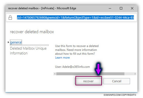 Restoring the Exchange Online mailbox and restored the original Soft Deleted Office 365 user account -03