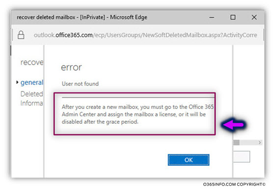 Restoring the Exchange Online mailbox and restored the original Soft Deleted Office 365 user account -04