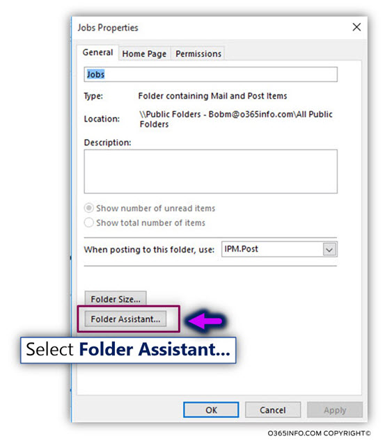 Creating an automatic reply inbox rule using Public Folder using Folder assistant – 02