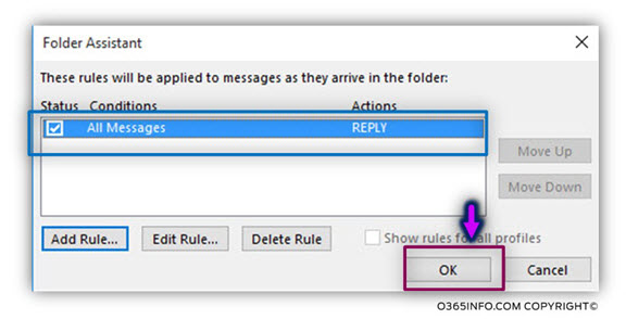 Creating an automatic reply inbox rule using Public Folder using Folder assistant – 08