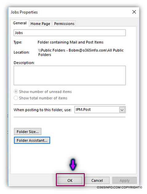 Creating an automatic reply inbox rule using Public Folder using Folder assistant – 09