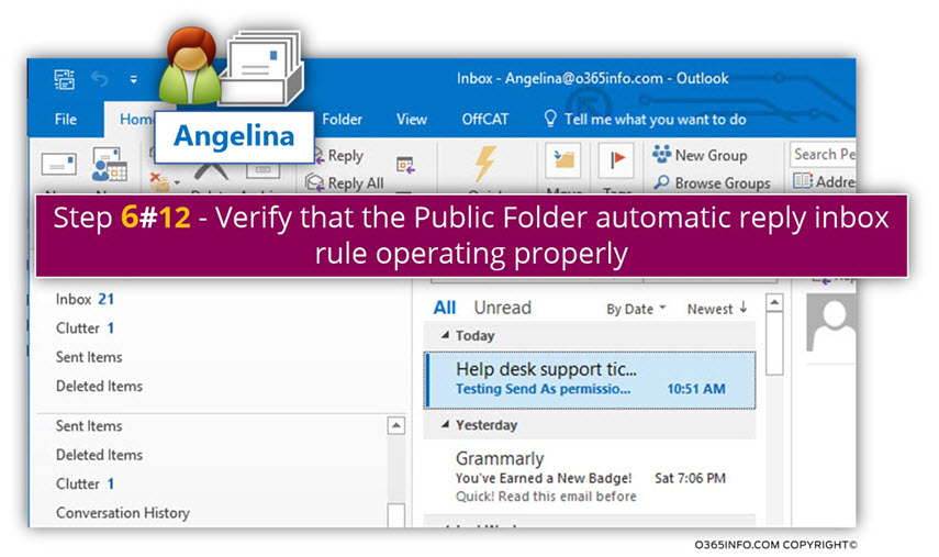 Testing the automatic reply inbox rule – Exchange Online Public Folder using Folder assistant – 01