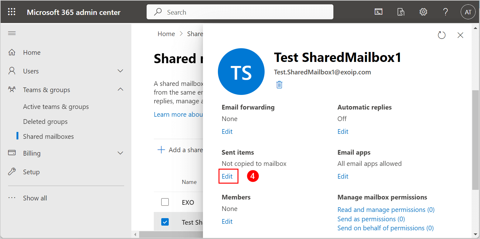 Manage sent items Microsoft 365 shared mailboxes
