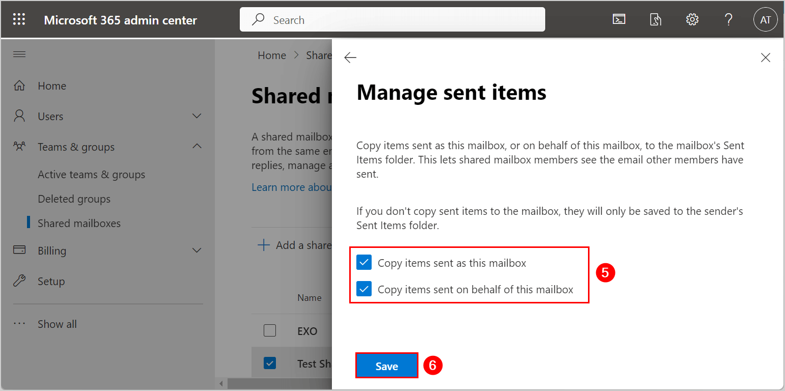 Copy items sent on behalf of this mailbox Microsoft 365