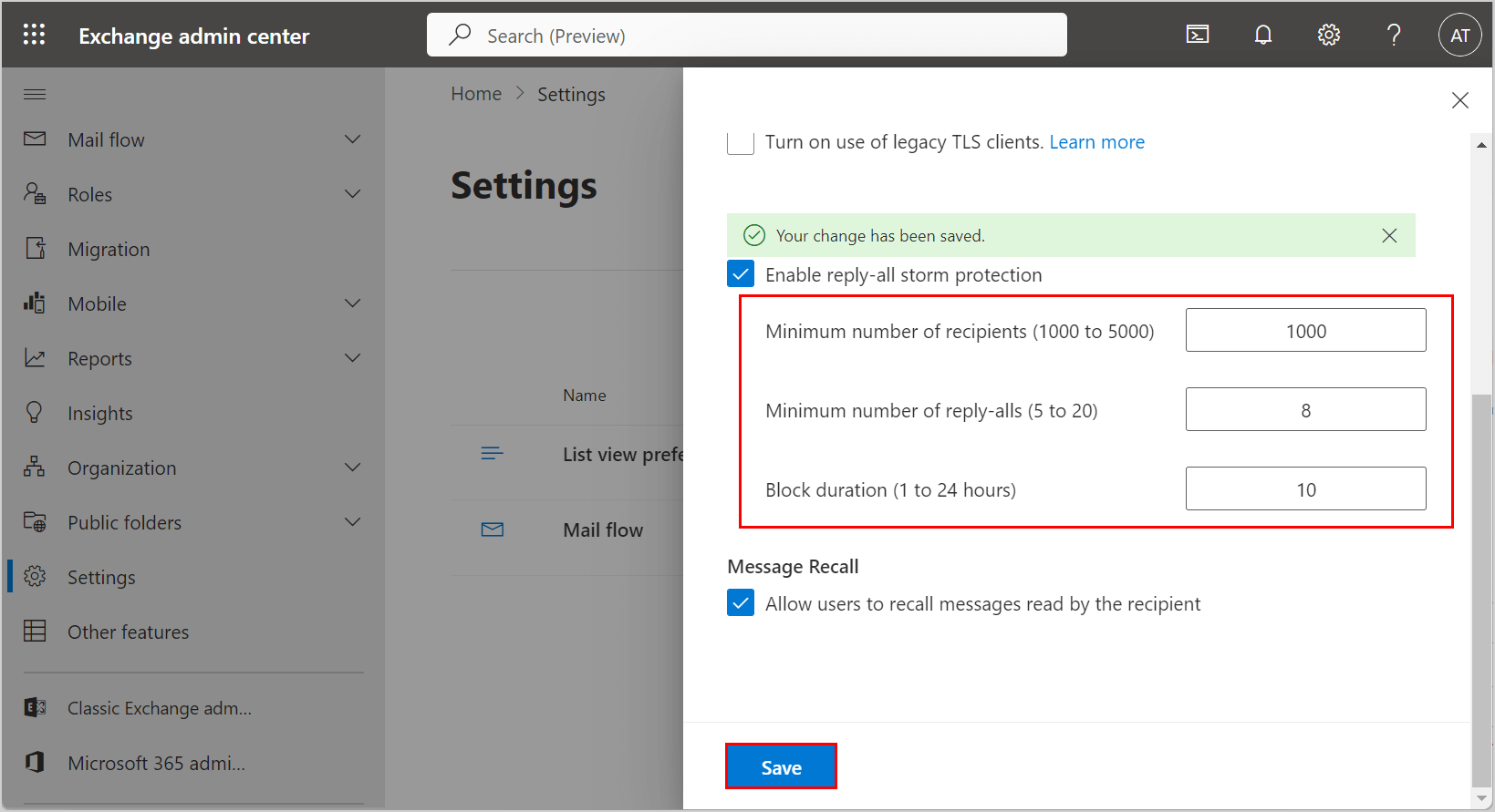 change reply all storm protection settings 