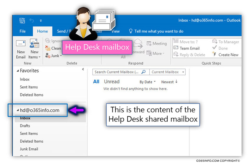 Login to the shared mailbox using Outlook 