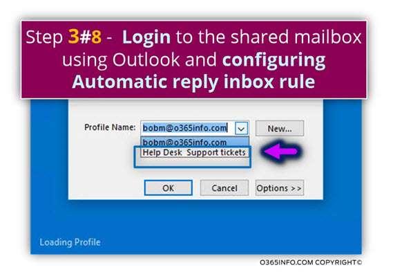 Login to the shared mailbox using Outlook 