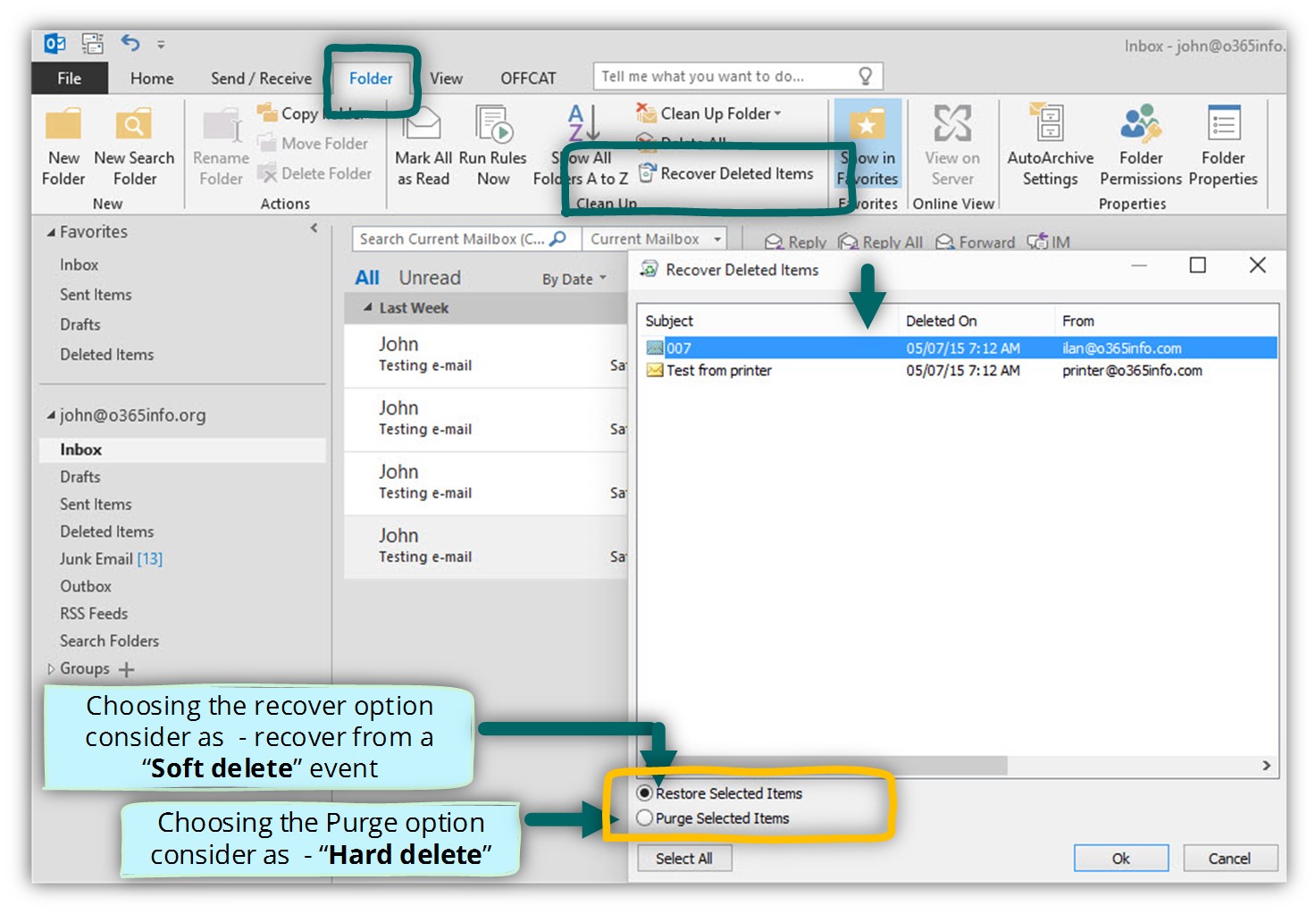 Recover mail item using Outlook mail client