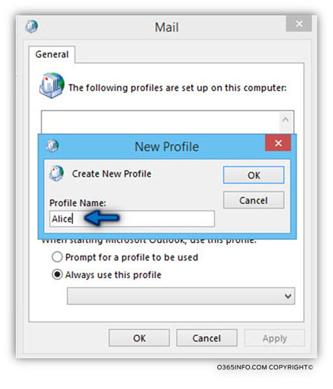 Creating a new Outlook mail profile using the onmicrosoft E-mail address