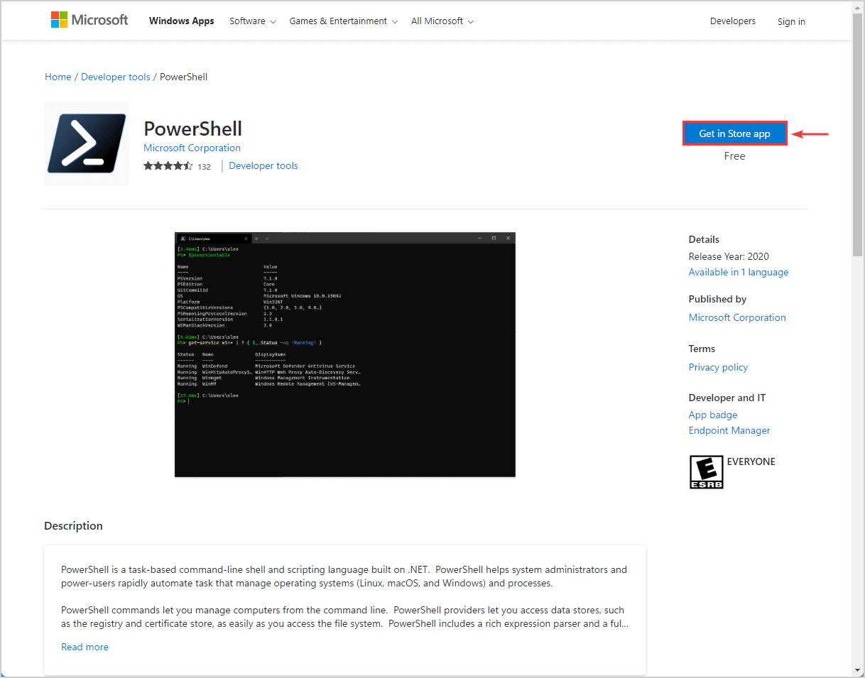 Install PowerShell 7 Microsoft Store