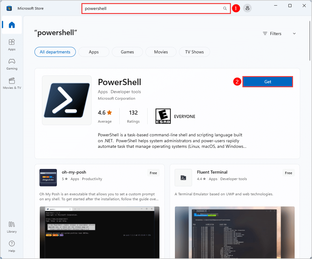 Install PowerShell 7 Microsoft Store App