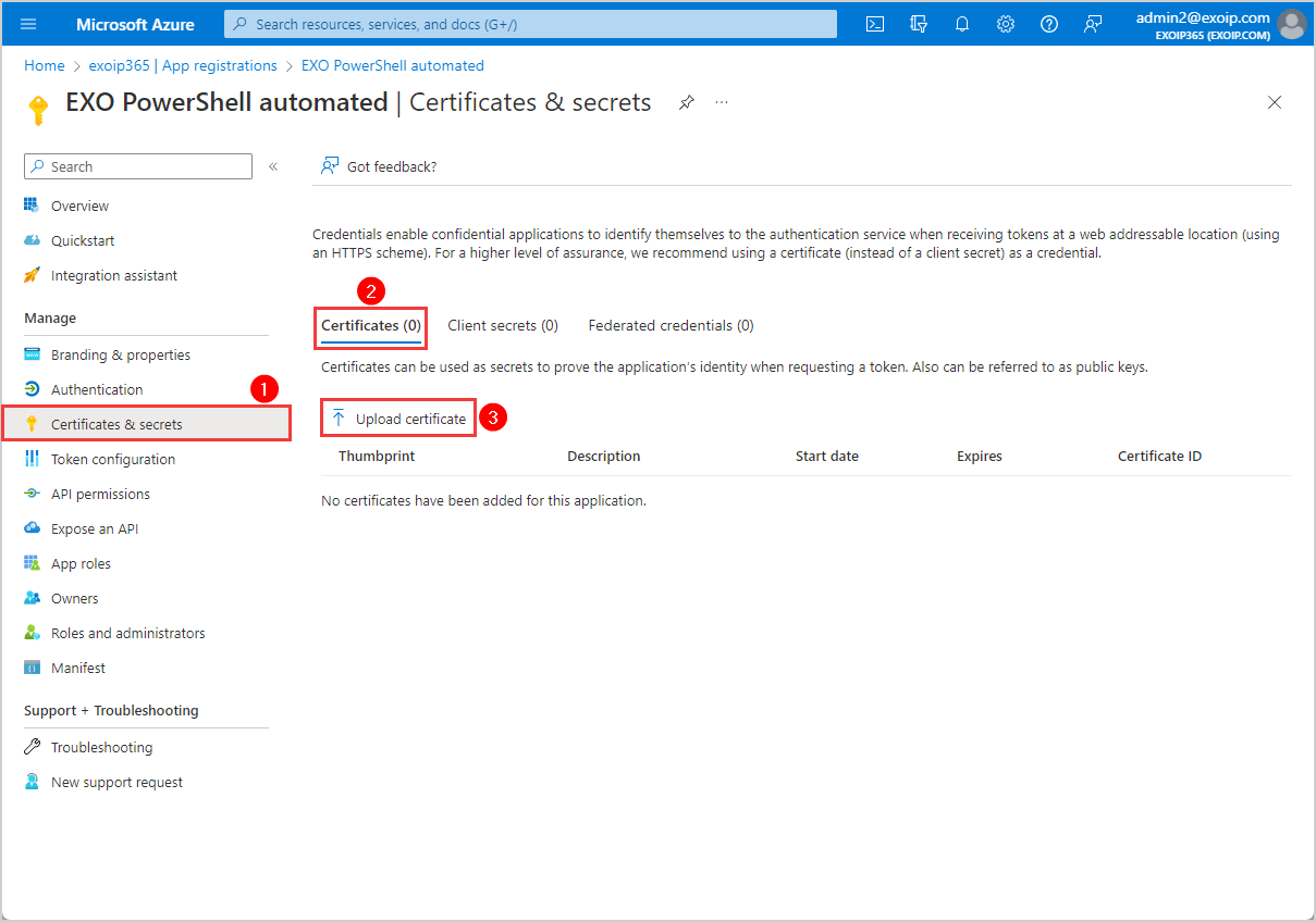 Microsoft Azure certificate & secrets