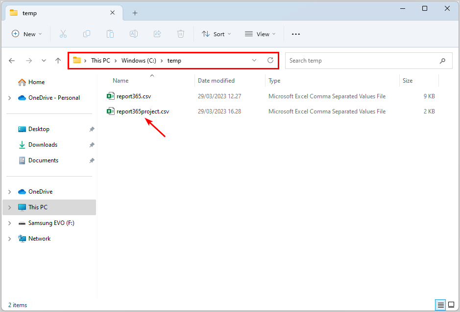 Export Microsoft 365 mailbox size specific report csv file in temp folder