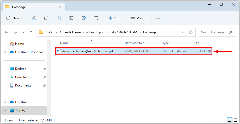 Export Microsoft 365 mailbox to PST in folder