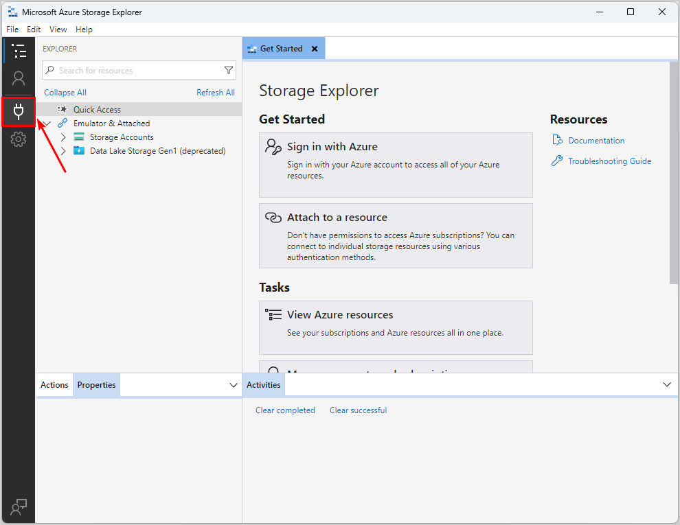 Open Microsoft Azure Storage Explorer application